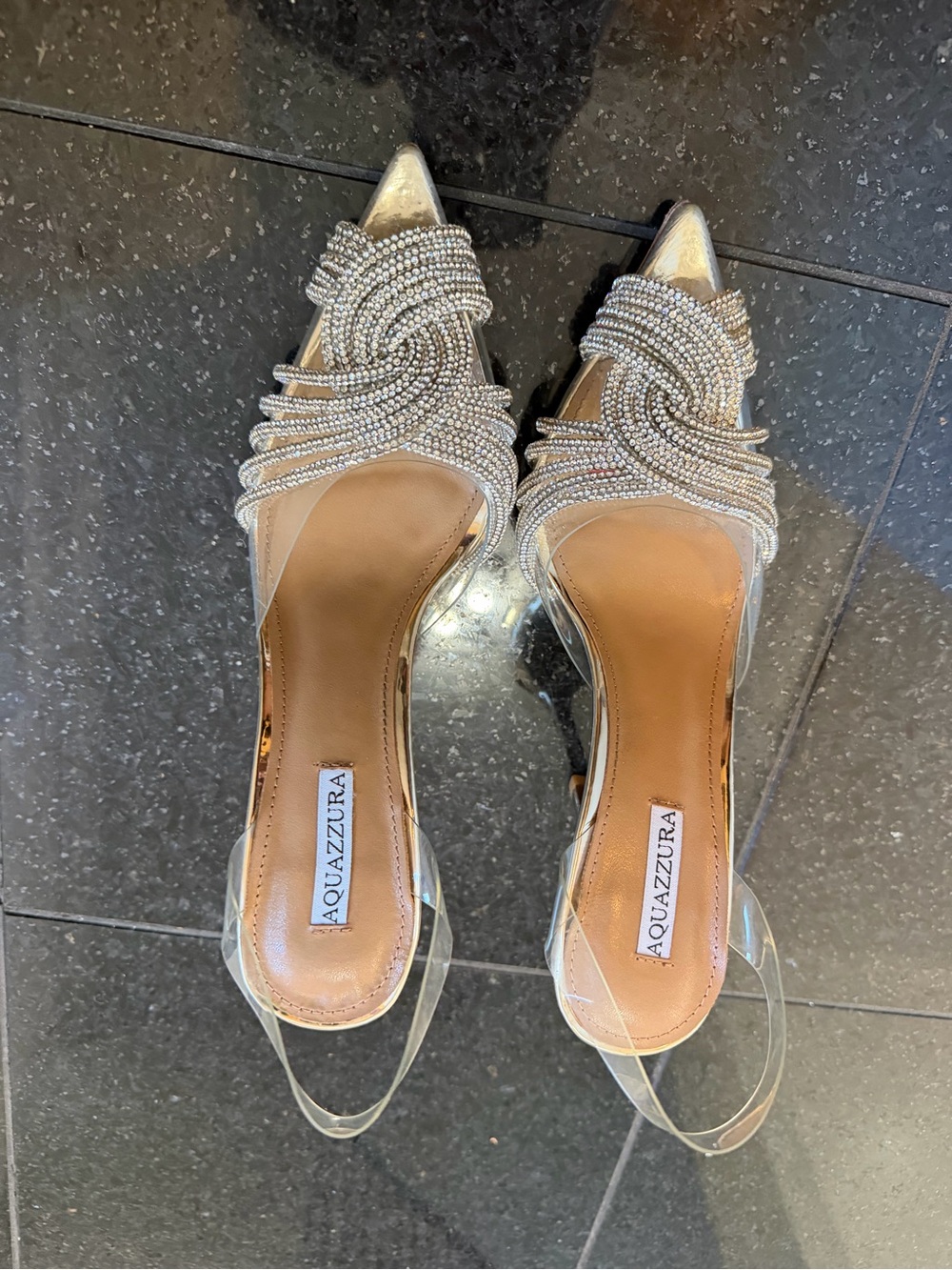 Aquazzura Silver Crystal-Embellished Pointed Slingback Heels